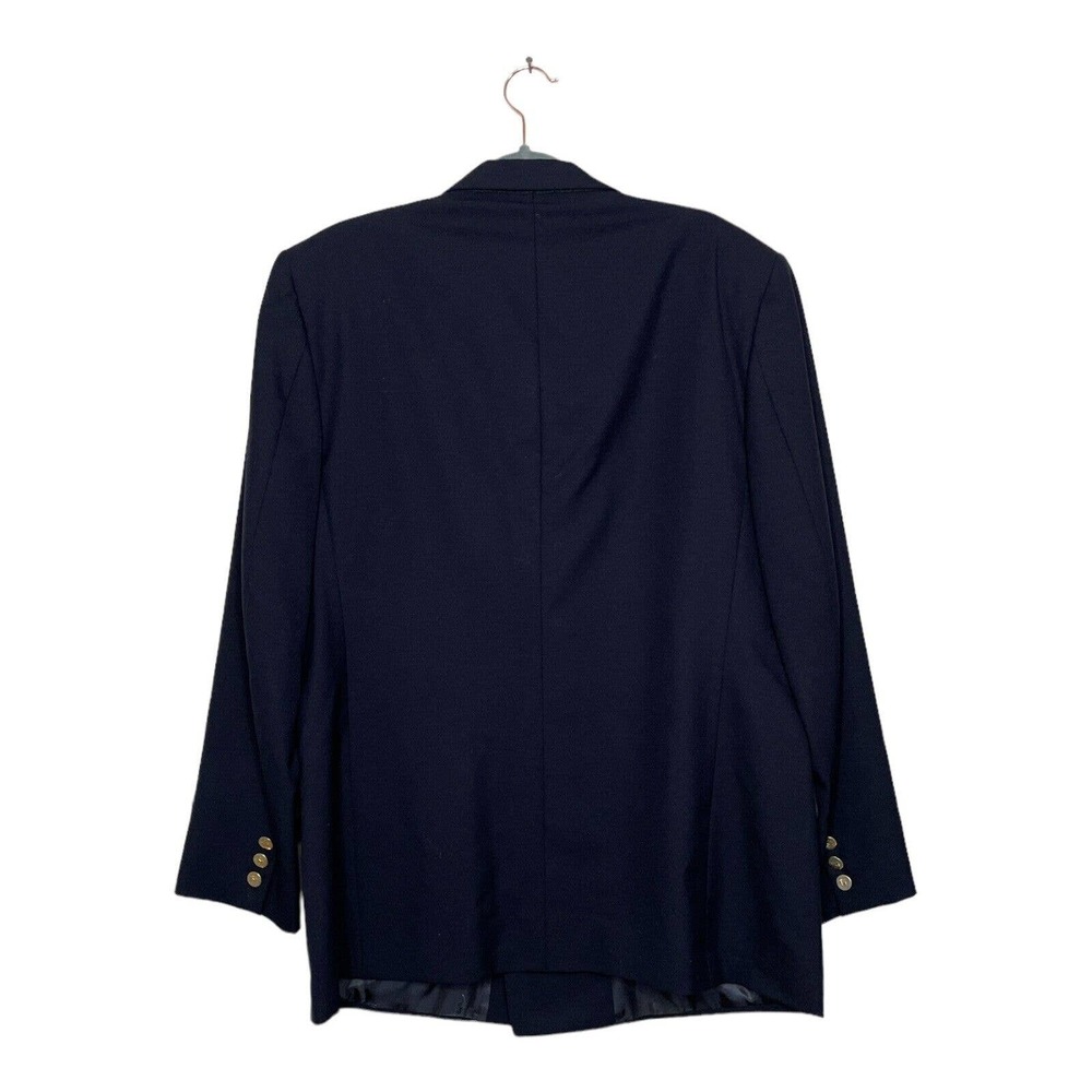 Burberry 44 Mens Navy Wool Double Breasted Peak Lapel Pocket Brass Button Blazer - Picture 2 of 10